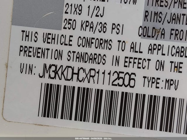 44790449 :رقم المزاد ، JM3KKDHCXR1112506 vin ، 2024 Mazda Cx-90 3.3 Turbo S Premium مزاد بيع