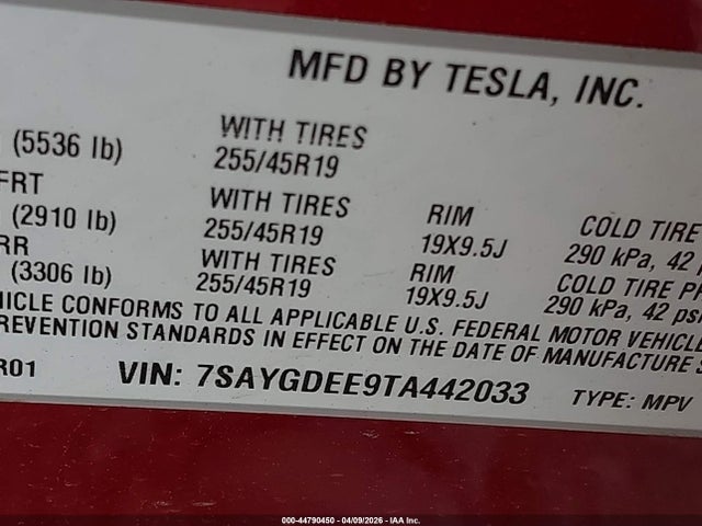 44790450 :رقم المزاد ، 7SAYGDEE9TA442033 vin ، 2026 Tesla Model Y All-wheel Drive/long Range Launch Series/premium All-wheel Drive مزاد بيع
