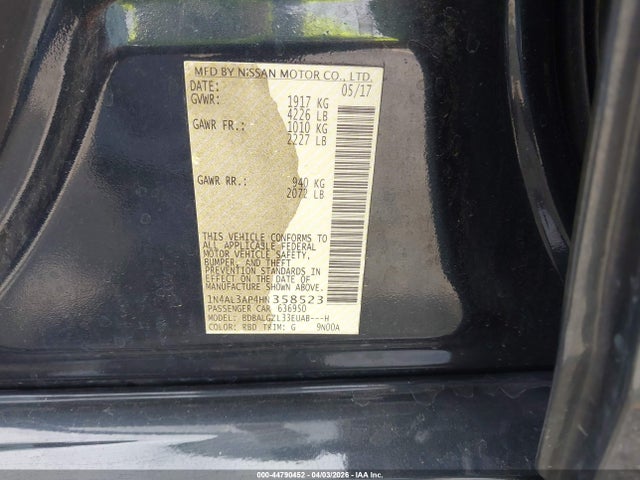 1N4AL3AP4HN358523 Nissan Altima 2.5 S