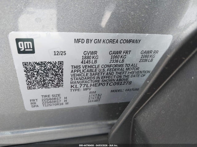 KL77LHEP0TC091278 Chevrolet Trax Fwd Lt