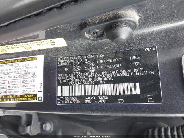 JTEZU5JR4G5142110 Toyota 4runner Sr5 Premium