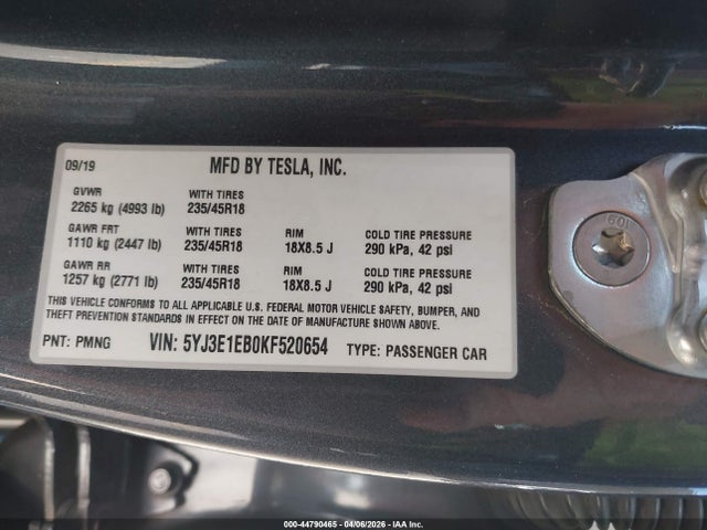 Aukcja sprzedaży 2019 Tesla Model 3 Long Range/performance, vin: 5YJ3E1EB0KF520654, numer aukcji: 44790465