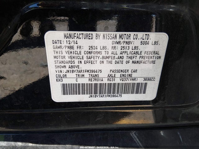 Aukcja sprzedaży 2015 Infiniti Q50 Premium, vin: JN1BV7AR1FM396475, numer aukcji: 44790487