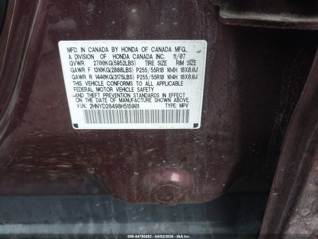 Продажа на аукционе авто 2008 Acura Mdx Technology Package, vin: 2HNYD28498H515901, номер лота: 44790492