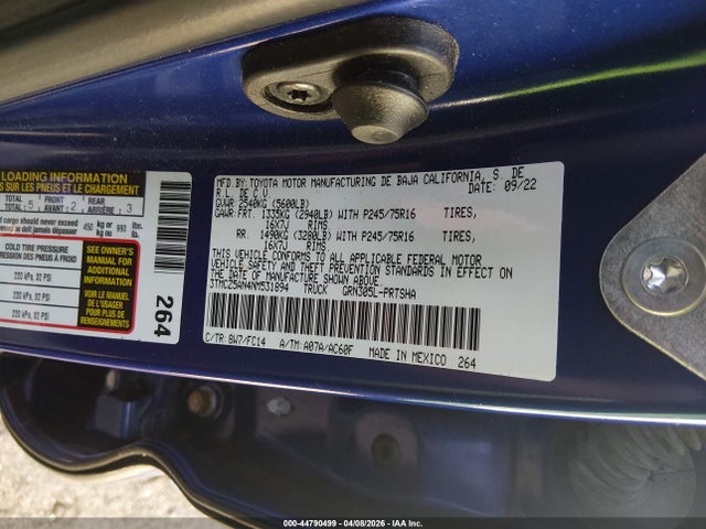 44790499 :رقم المزاد ، 3TMCZ5AN4NM531894 vin ، 2022 Toyota Tacoma Sr5 V6 مزاد بيع