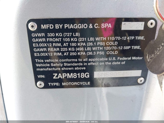 Продажа на аукционе авто 2022 Vespa Primavera/sprint 150, vin: ZAPM818G6N5905451, номер лота: 44790501