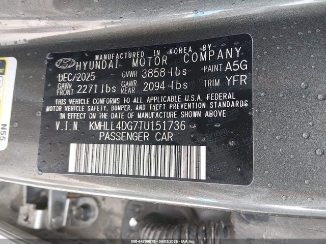 Aukcja sprzedaży 2026 Hyundai Elantra Se, vin: KMHLL4DG7TU151736, numer aukcji: 44790519