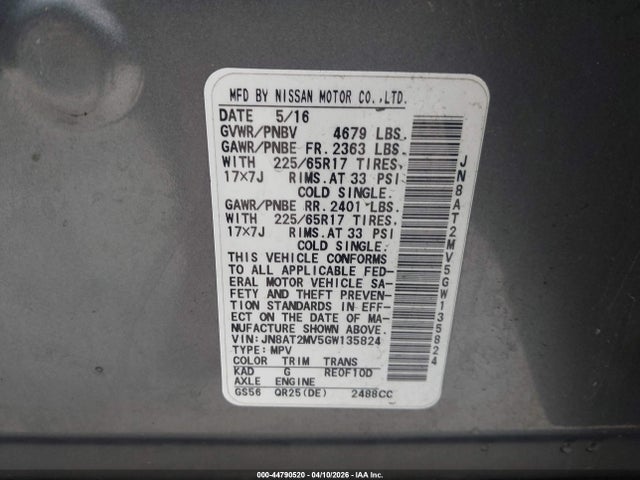 JN8AT2MV5GW135824 Nissan ROGUE S