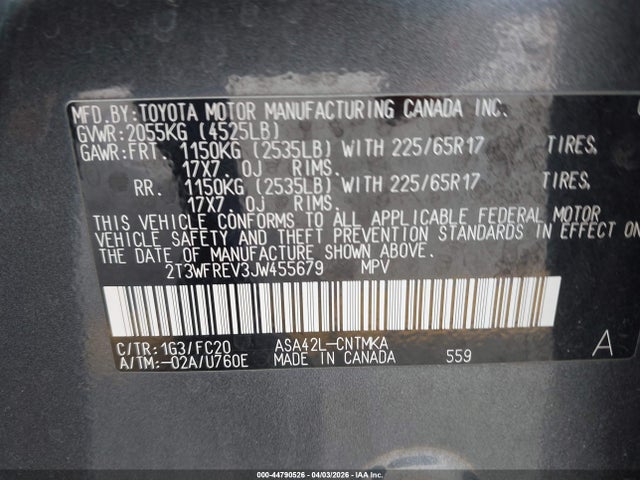 Toyota Rav4 Xle 2018 2T3WFREV3JW455679 Image 9