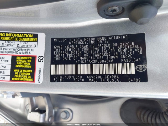 Aukcja sprzedaży 2023 Toyota Camry Xse Hybrid, vin: 4T1K31AK3PU604548, numer aukcji: 44790530