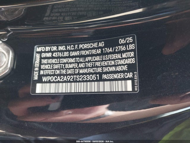 WP0CA2A92TS233051 Porsche 911 Carrera Cabriolet/carrera T Cabriolet