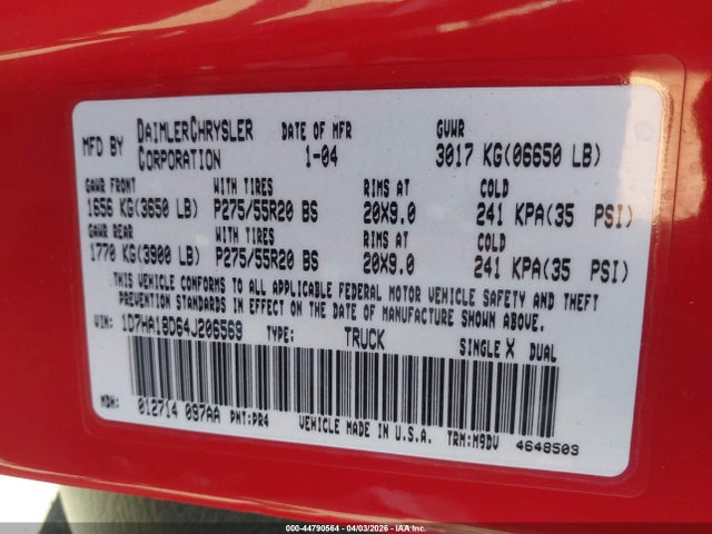 2004 DODGE RAM 1500 1D7HA18D64J206569 Photo 8