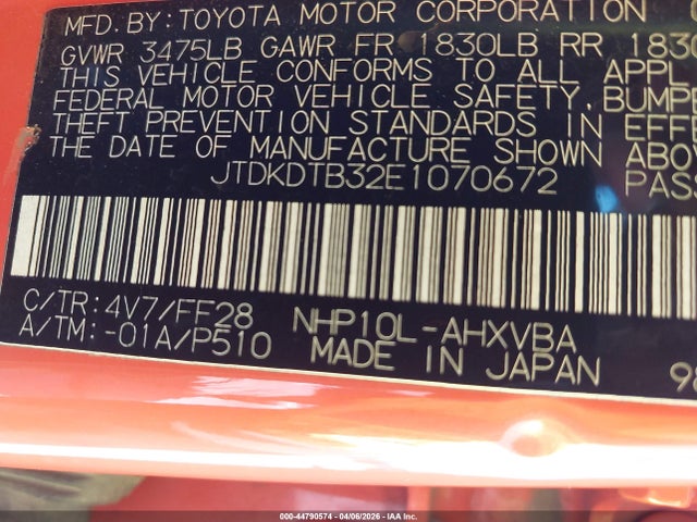 2014 TOYOTA PRIUS C JTDKDTB32E1070672 Photo 8