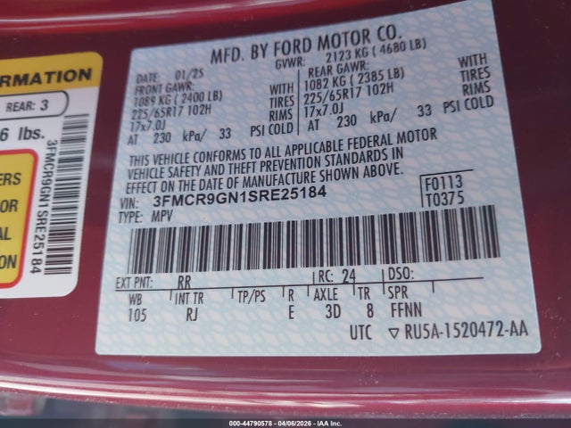 Продажа на аукционе авто 2025 Ford Bronco Sport Heritage, vin: 3FMCR9GN1SRE25184, номер лота: 44790578