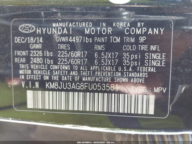 KM8JU3AG8FU053581 Hyundai TUCSON SE