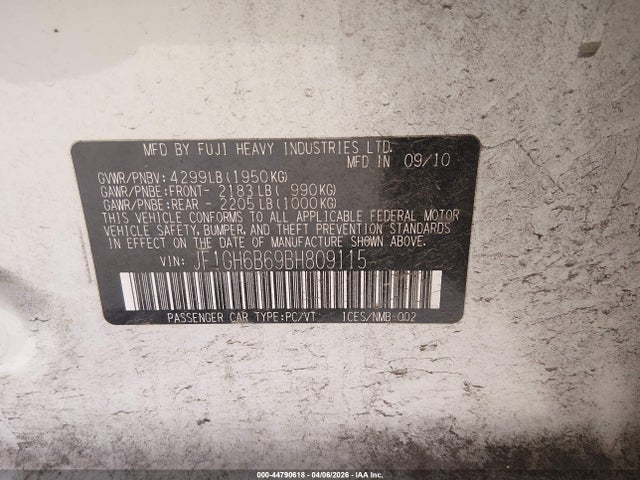 2011 Subaru Impreza 2.5i Premium მანქანა იყიდება აუქციონზე, vin: JF1GH6B69BH809115, აუქციონის ნომერი: 44790618