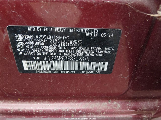Продаж на аукціоні авто 2014 Subaru Impreza 2.0i Sport Limited, vin: JF1GPAR67E8302875, номер лоту: 44790653