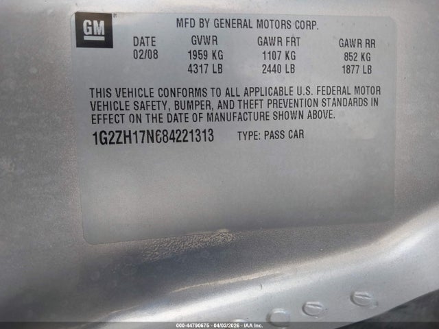 Aukcja sprzedaży 2008 Pontiac G6 Gt, vin: 1G2ZH17N684221313, numer aukcji: 44790675