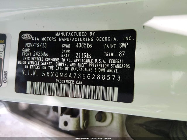 Aukcja sprzedaży 2014 Kia Optima Ex, vin: 5XXGN4A73EG288573, numer aukcji: 44790691