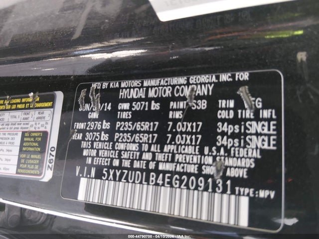 2014 Hyundai Santa Fe Sport 2.4l მანქანა იყიდება აუქციონზე, vin: 5XYZUDLB4EG209131, აუქციონის ნომერი: 44790700