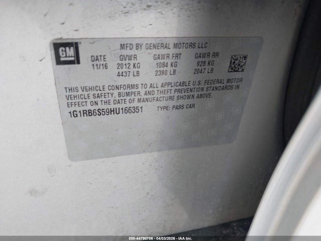2017 Chevrolet Volt Premier მანქანა იყიდება აუქციონზე, vin: 1G1RB6S59HU166351, აუქციონის ნომერი: 44790706