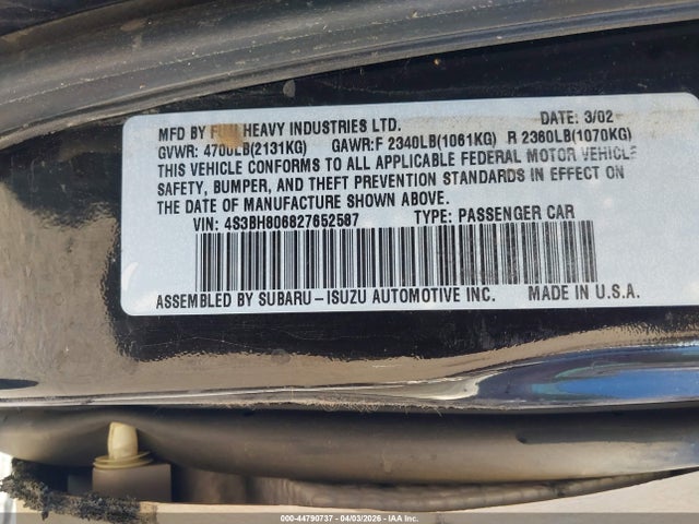 Продажа на аукционе авто 2002 Subaru Outback H6-3.0 L.l. Bean Edition, vin: 4S3BH806827652587, номер лота: 44790737