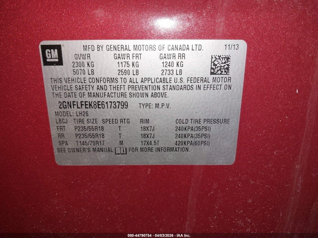 2014 CHEVROLET EQUINOX 2GNFLFEK8E6173799 Photo 8