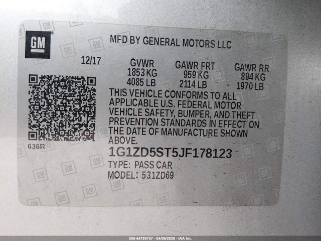 1G1ZD5ST5JF178123 Chevrolet MALIBU LT