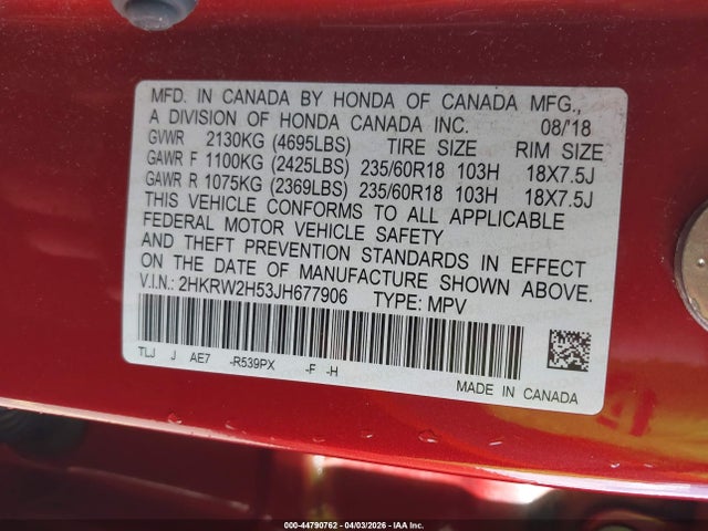 Honda CR-V EX 2018 2HKRW2H53JH677906 Image 9