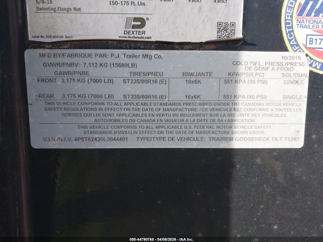 Aukcja sprzedaży 2020 Pj Trailers Flatbed Gooseneck, vin: 4P5T62420L3044401, numer aukcji: 44790768