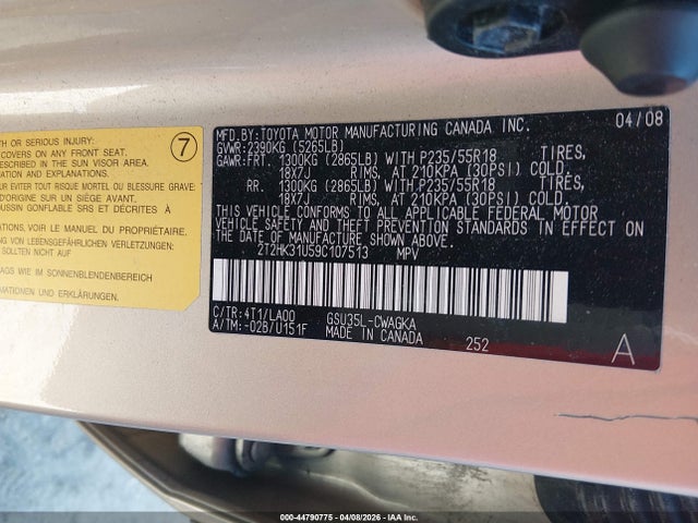 Aukcja sprzedaży 2009 Lexus Rx 350, vin: 2T2HK31U59C107513, numer aukcji: 44790775
