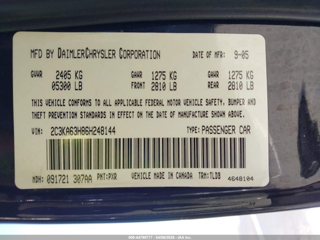2006 CHRYSLER 300C 2C3KA63H86H248144 Photo 8