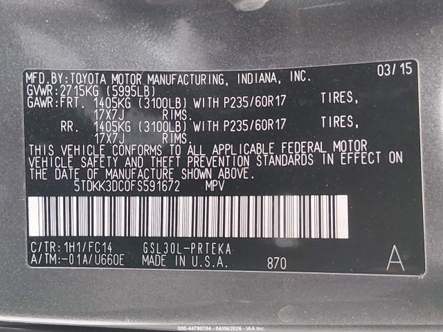 Toyota Sienna Le 8 Passenger 2015 5TDKK3DC0FS591672 Image 9