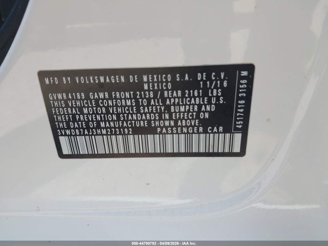 Продаж на аукціоні авто 2017 Volkswagen Jetta 1.4t Se, vin: 3VWDB7AJ3HM273192, номер лоту: 44790792