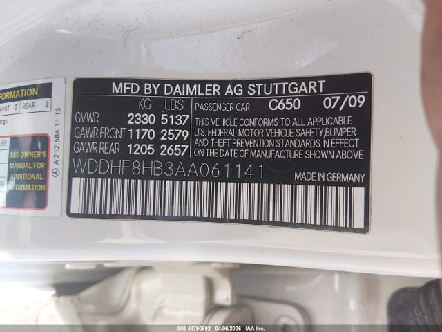 Продажа на аукционе авто 2010 Mercedes-benz E 350 4matic, vin: WDDHF8HB3AA061141, номер лота: 44790802
