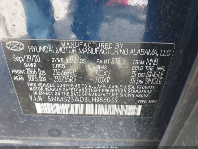 Hyundai Santa Fe Se 2020 5NMS23AD3LH286033 Image 9