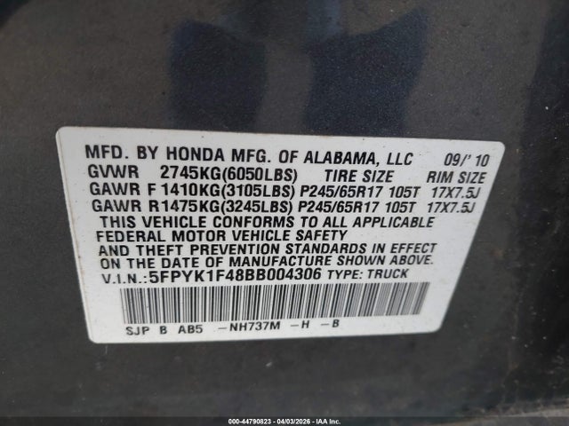 2011 HONDA RIDGELINE 5FPYK1F48BB004306 Photo 8