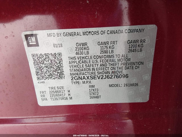 Chevrolet EQUINOX LT 2018 2GNAXSEV2J6276096 Image 9