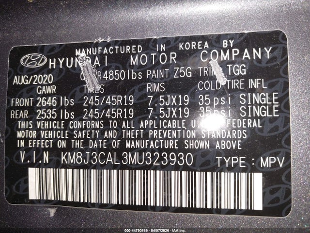 KM8J3CAL3MU323930 Hyundai Tucson Sport