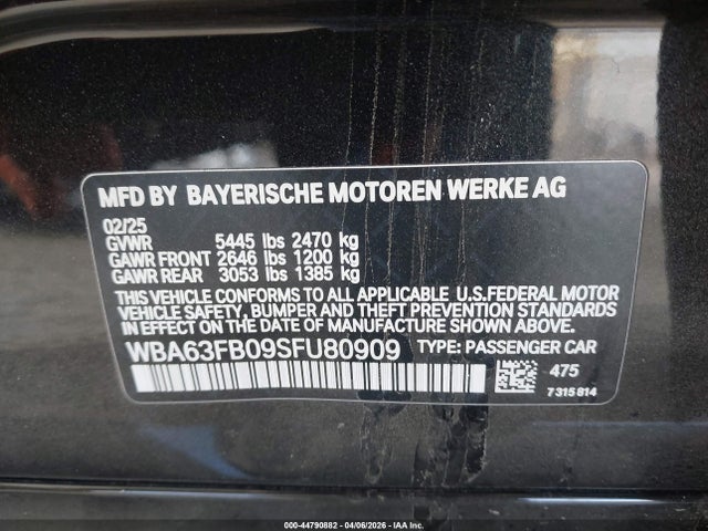 Aukcja sprzedaży 2025 Bmw M440i Gran Coupe Xdrive, vin: WBA63FB09SFU80909, numer aukcji: 44790882
