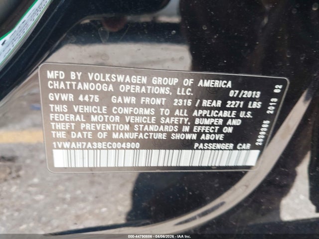 44790886 :رقم المزاد ، 1VWAH7A38EC004900 vin ، 2014 Volkswagen Passat 2.5l Wolfsburg Edition مزاد بيع