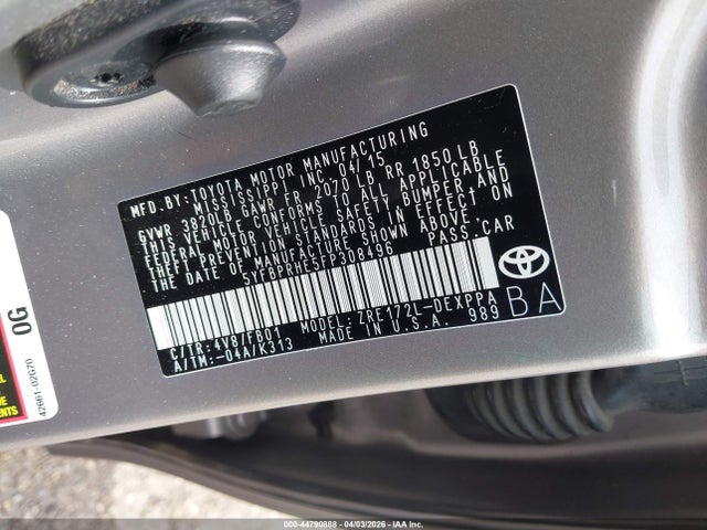 Toyota Corolla Le Eco Plus 2015 5YFBPRHE5FP308496 Image 9