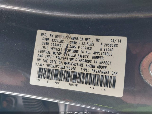 Honda ACCORD EX 2014 1HGCR2F73EA198045 Image 9