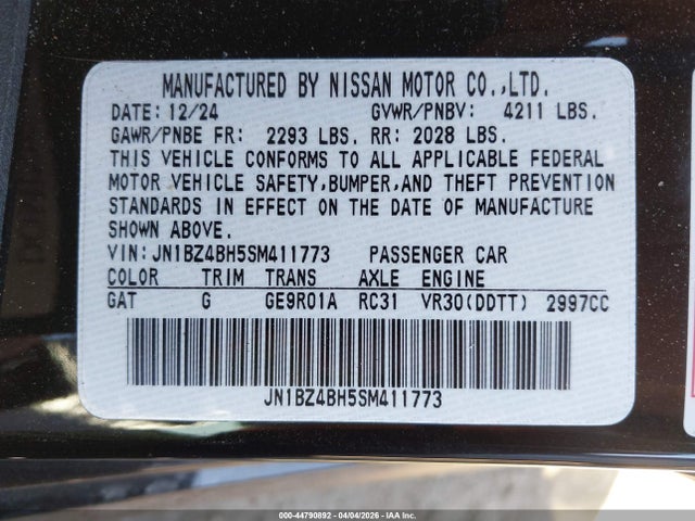 JN1BZ4BH5SM411773 Nissan Z Performance Automatic Transmission