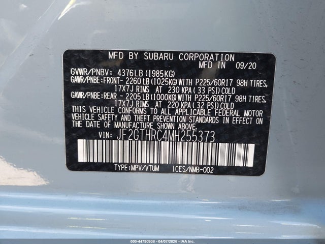 2021 Subaru Crosstrek Sport მანქანა იყიდება აუქციონზე, vin: JF2GTHRC4MH255373, აუქციონის ნომერი: 44790908