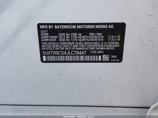 44790923 :رقم المزاد ، 5UXTR9C54JLC78447 vin ، 2018 Bmw X3 Xdrive30i مزاد بيع