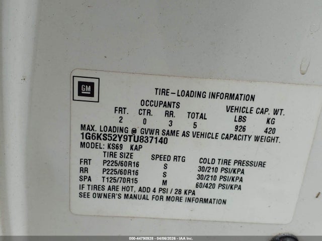 Aukcja sprzedaży 1996 Cadillac Seville Sls, vin: 1G6KS52Y9TU837140, numer aukcji: 44790928