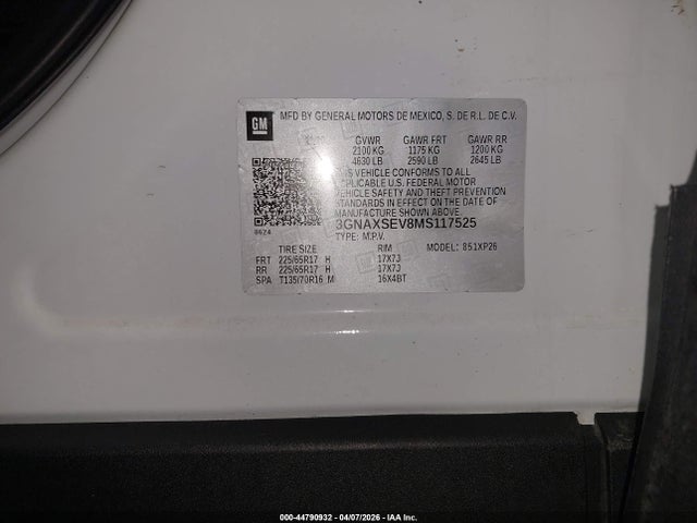 Продажа на аукционе авто 2021 Chevrolet Equinox Awd Ls, vin: 3GNAXSEV8MS117525, номер лота: 44790932
