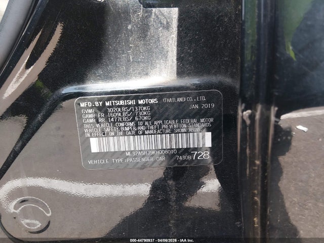 Продаж на аукціоні авто 2019 Mitsubishi Mirage Le, vin: ML32A5HJ9KH008010, номер лоту: 44790937