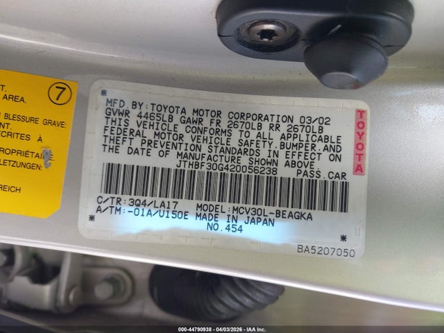 Продажа на аукционе авто 2002 Lexus Es 300, vin: JTHBF30G420056238, номер лота: 44790938